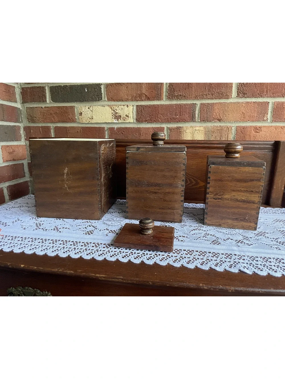Vintage Wooden Canister Set with Eagle Emblem